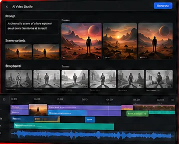 Interfaccia di montaggio video con timeline e anteprima: servizi video KrealizzIAmo